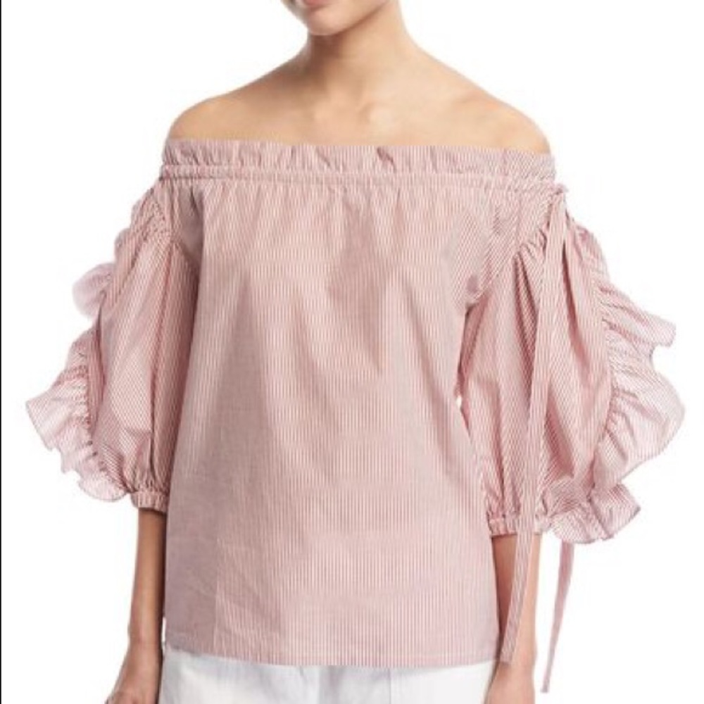 Robert Rodriguez Off-The-Shoulder Red Striped Top